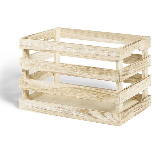 Cagette en bois motif flocon blanc 33x23xH21cm