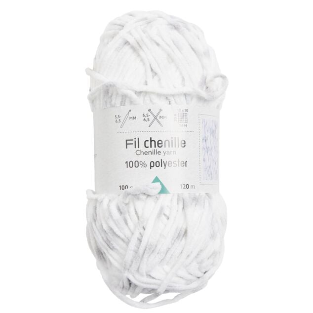 Pelote de fil à tricoter chenille blanc 120m