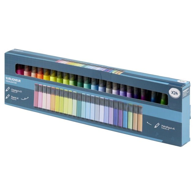 Surligneur x24 classique et pastel corps m&eacute;tallique L13cm