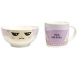 Bol et mug en c&eacute;ramique J'suis Pas Aigri motif Gromimis violet &Oslash;14xH14cm