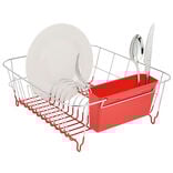 &Eacute;gouttoir vaisselle base m&eacute;tal gris et rouge