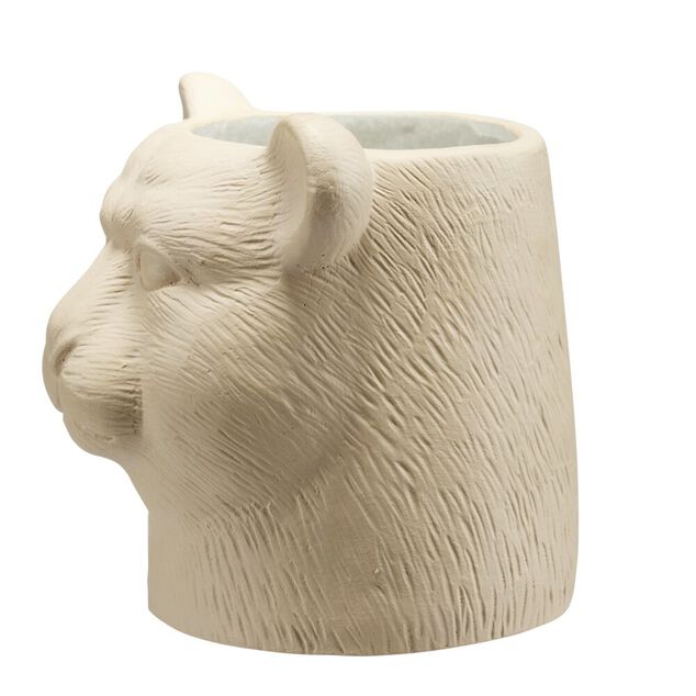 Pot ciment forme t&ecirc;te de tigre beige &Oslash;13xH13,5cm