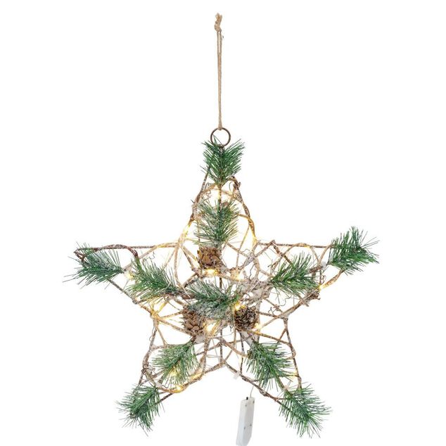 Étoile de Noël lumineuse métal et rotin 30LED blanc chaud H30cm