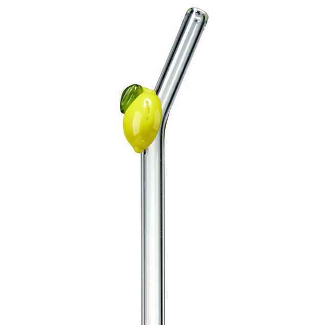 Pailles en verre transparent fantaisie fruit x4 avec goupillon (2 mod&egrave;les)