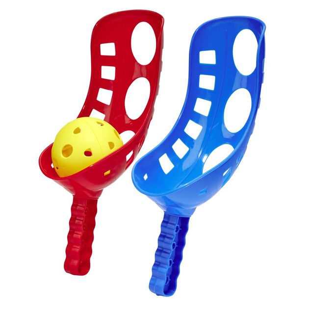 Raquette incurv&eacute;e pelote basque chistera plastique x2 avec 1 balle &Oslash;9cm