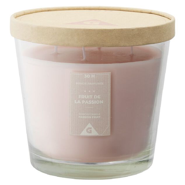 Bougie parfum&eacute;e dans verre senteur fruit de la passion H12,5cm 30H