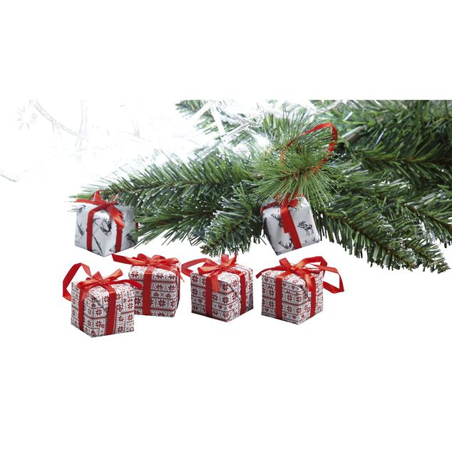 Supension forme cadeau de No&euml;l rouge blanc x 4