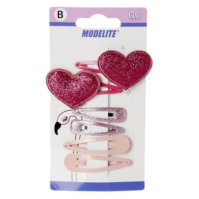 Barrette clic clac coeur et paillettes x6