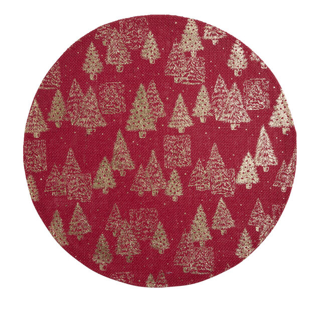 Set de table rond en jute naturel motifs sapins rouges Ø38cm