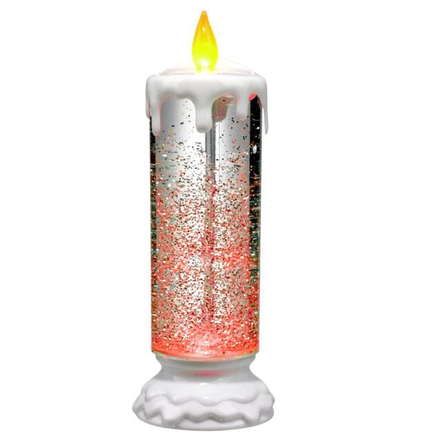 Bougie de No&euml;l anim&eacute;e LED effet neige &Oslash;9xH23cm