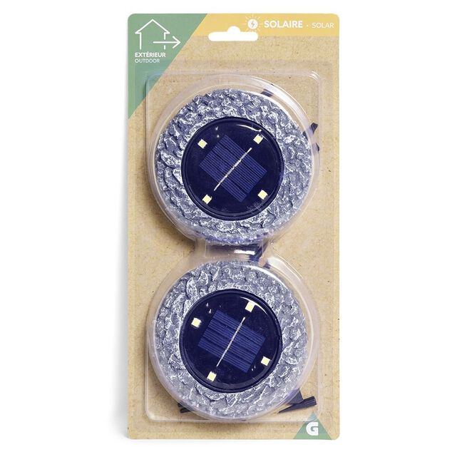Spot solaire encastrable design rocher LED blanc froid &agrave; planter x2
