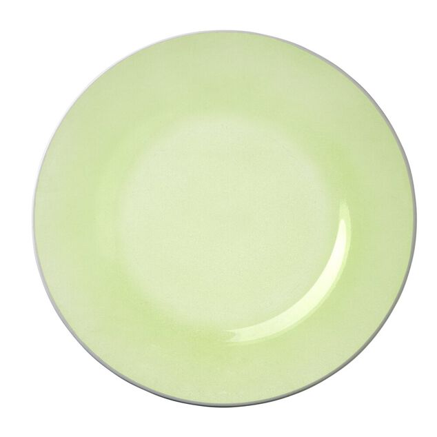 Assiette plate ronde liser&eacute; blanc verre transparent vert sauge &Oslash;26cm