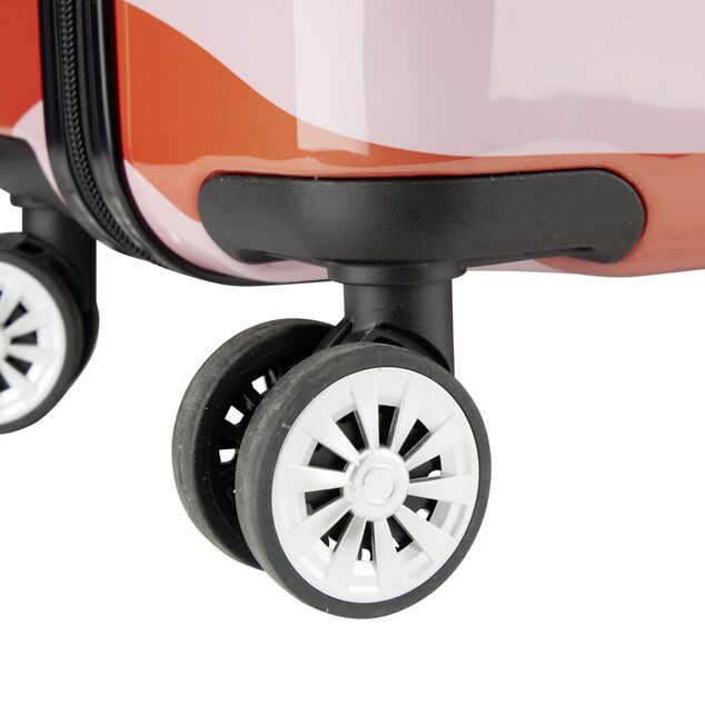 Valise cabine 63L trolley 4 roulettes bayad&egrave;re rayures rouges et roses 45x26xH66,5cm