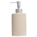Distributeur de savon plastique beige effet textur&eacute; &Oslash;6xH17cm