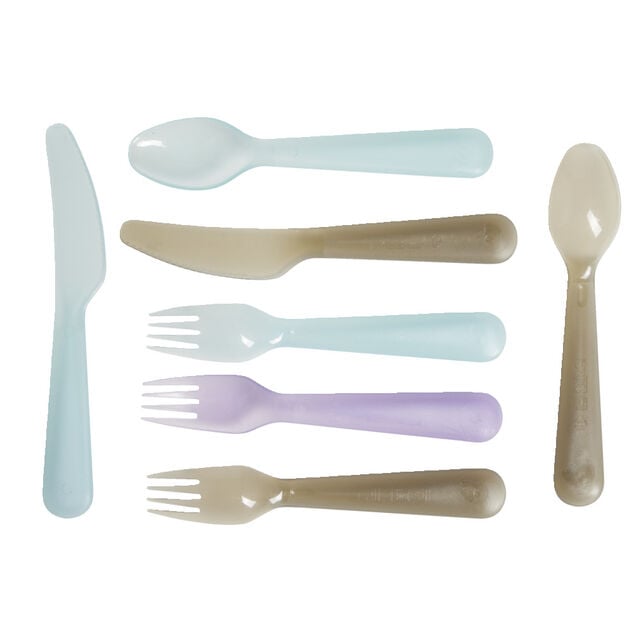 Lot de 12 couverts pour enfant plastique color&eacute;