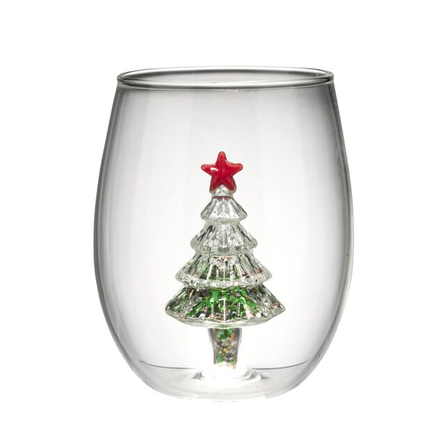 Verre bas d&eacute;cor sapin de No&euml;l 500 ml &Oslash;9X11 cm transparent