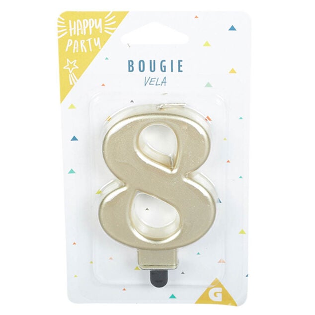 Bougie anniversaire chiffre 8 mat dor&eacute;