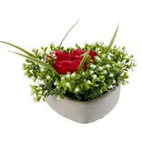 Composition fleur artificielle rose rouge pot ciment forme coeur