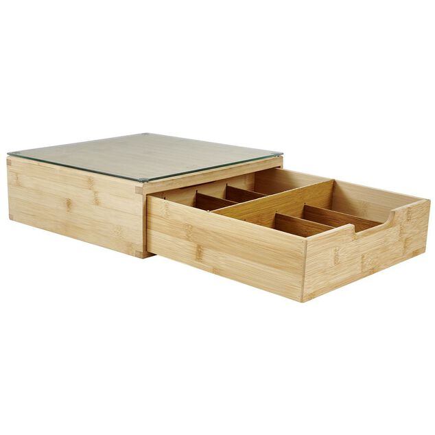 Bo&icirc;te tiroir &agrave; dosettes en bambou et verre