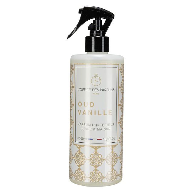 Parfum d'int&eacute;rieur linge et maison senteur Oud vanille 500 ml