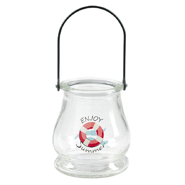 Lanterne déco été en verre et anse en métal