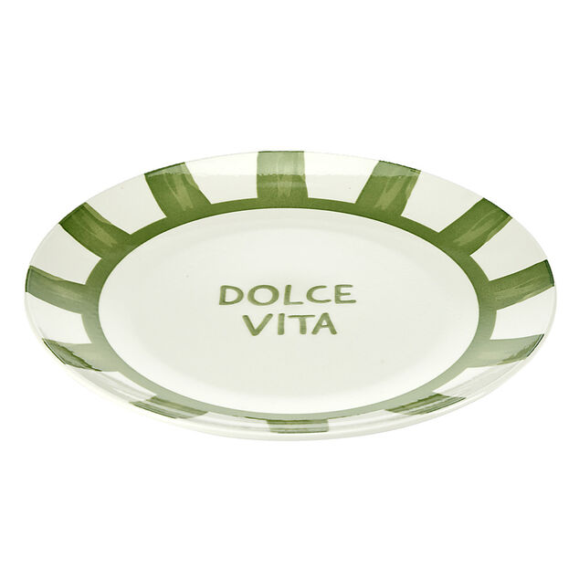 Assiette plate porcelaine "Dolce Vita" blanche et verte Ø26,5cm