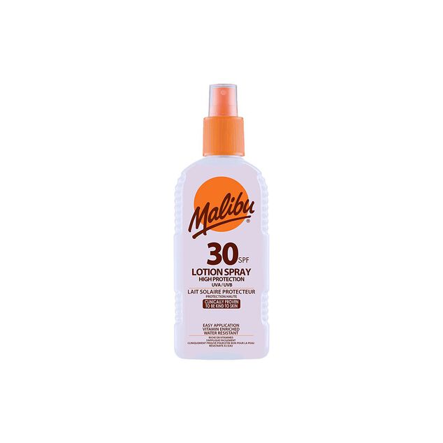 Cr&egrave;me solaire SPF30 haute protection Malibu lotion spray 200ml