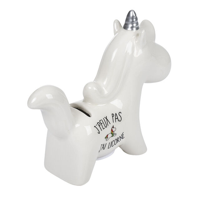 Tirelire licorne c&eacute;ramique blanche