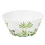 Saladier plastique motif feuillage tropical blanc et vert &Oslash;15xH7cm