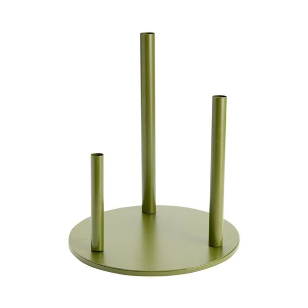 Socle porte-fleurs 3 tiges m&eacute;tal vert olive &Oslash;35xH50cm