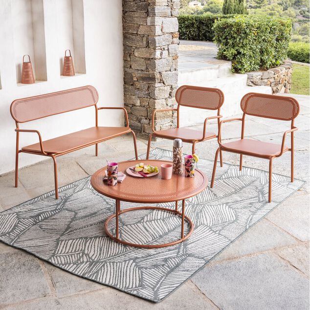 Table basse jardin Faro ronde m&eacute;tal terracotta &Oslash;80xH37cm