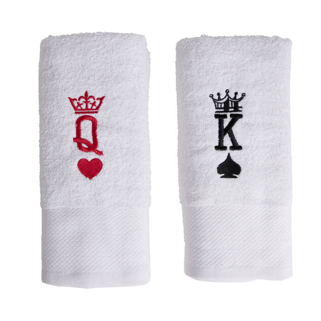 Lot de 2 serviettes brod&eacute;es King et Queen 70xL130cm
