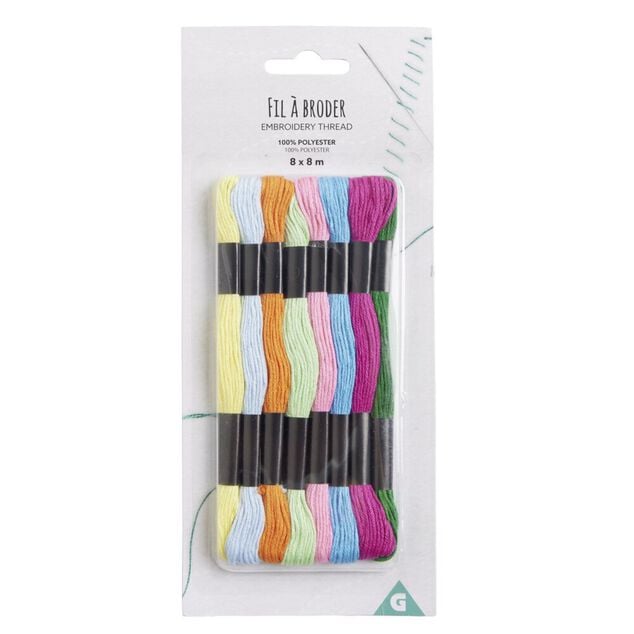 Bobines de fil &agrave; broder 8m lot de 8 - 2 mod&egrave;les