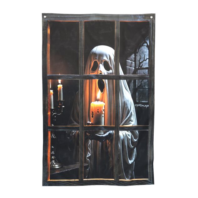 Rideau de porte Halloween fant&ocirc;me derri&egrave;re fen&ecirc;tre 78x120cm