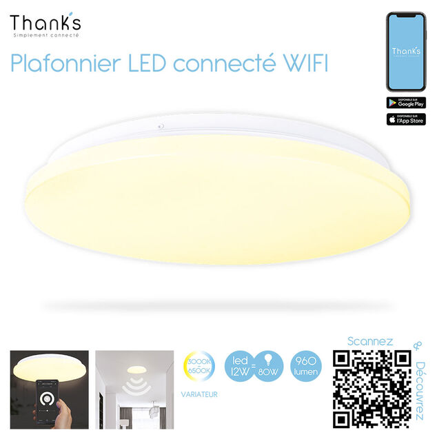 Plafonnier LED connect&eacute; WIFI