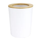Poubelle salle de bain ronde en bambou et plastique blanc &Oslash;19,5xH24,5cm