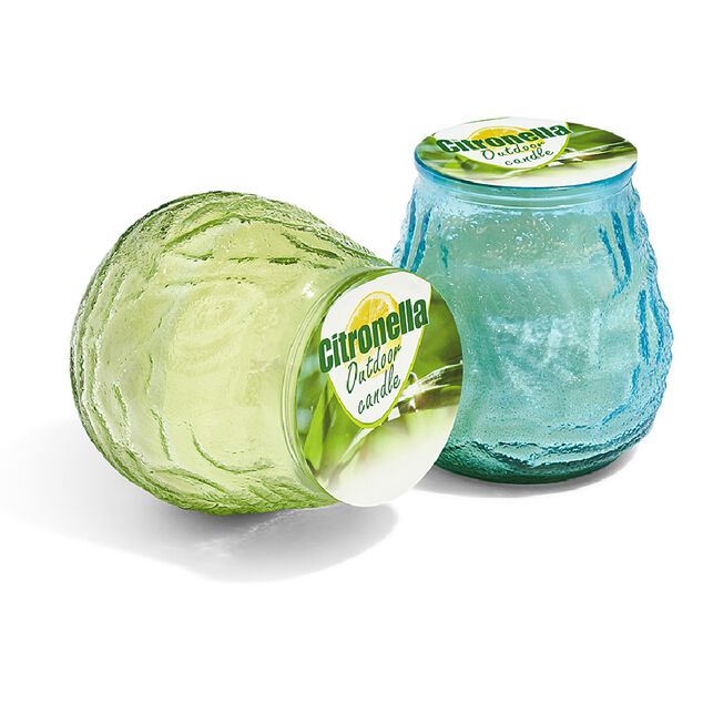 Bougie citronnelle verre relief &Oslash;9xH10cm (2 mod&egrave;les)