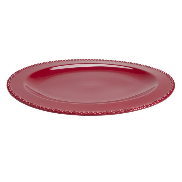 Plat de service No&euml;l ovale c&eacute;ramique rouge 35x45cm
