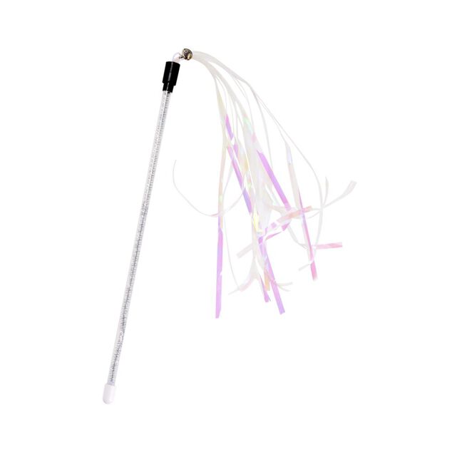 Jouet pour chat canne &agrave; p&ecirc;che plastique L32cm (2 mod&egrave;les multicolore ou transparent)
