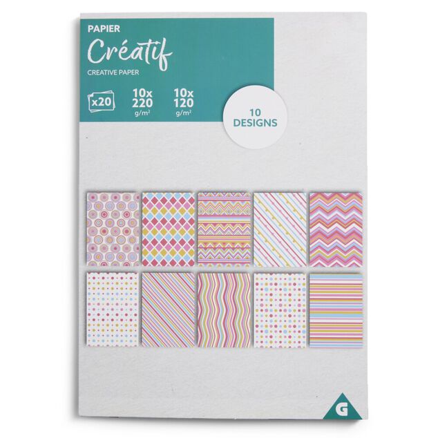 Lot de 20 papiers cr&eacute;atifs 10 designs - 4 mod&egrave;les