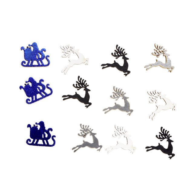 Rennes et traineau en bois pour décoration de table 12 pièces 2x2cm