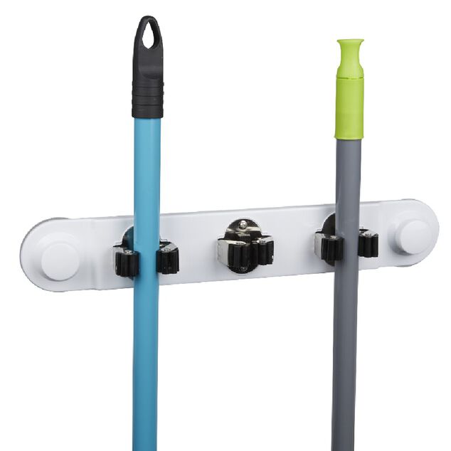 Accroche balai &agrave; ventouse blanc x3