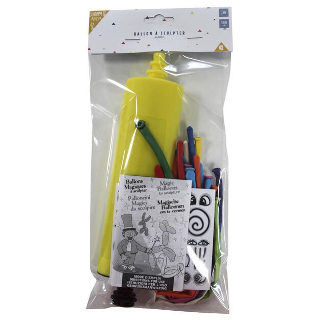 Ballon &agrave; sculpter multicolore x 15 avec pompe