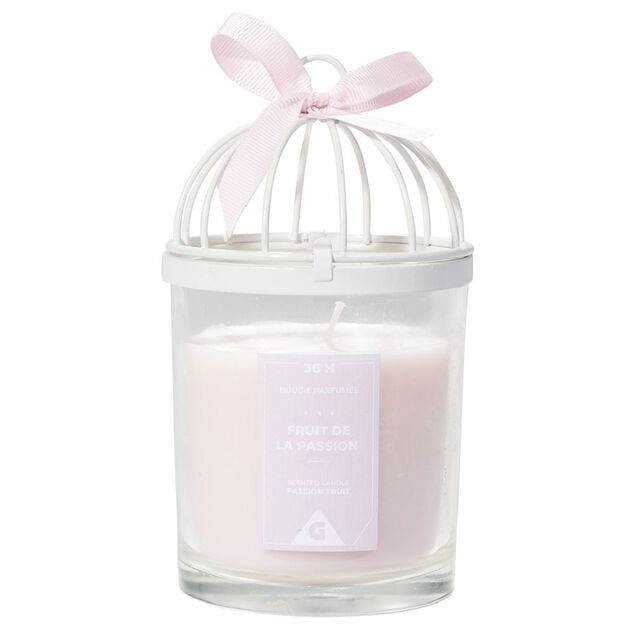 Bougie cage &agrave; oiseau rose senteur passion 36H