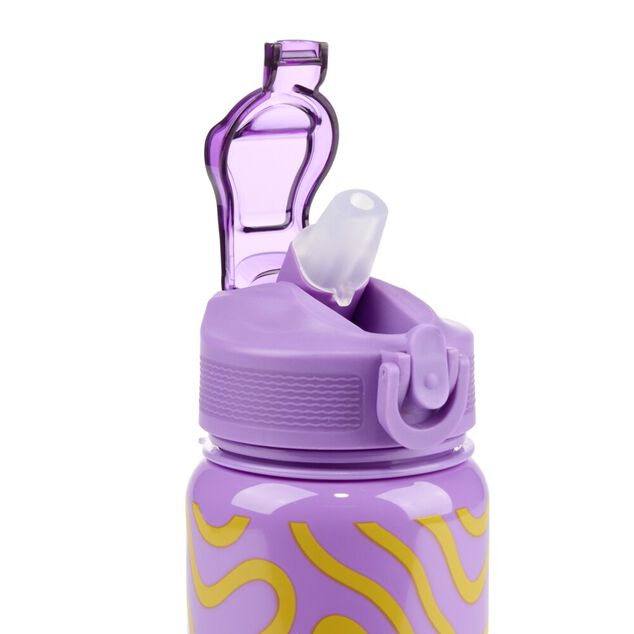 Gourde plastique 600ml bouchon paille motif ondulation &Oslash;7,5xH21,5cm (2 mod&egrave;les)