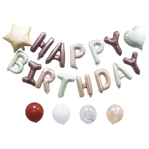 Kit arche &agrave; ballons alu et latex x37 Happy Birthday tons chocolat