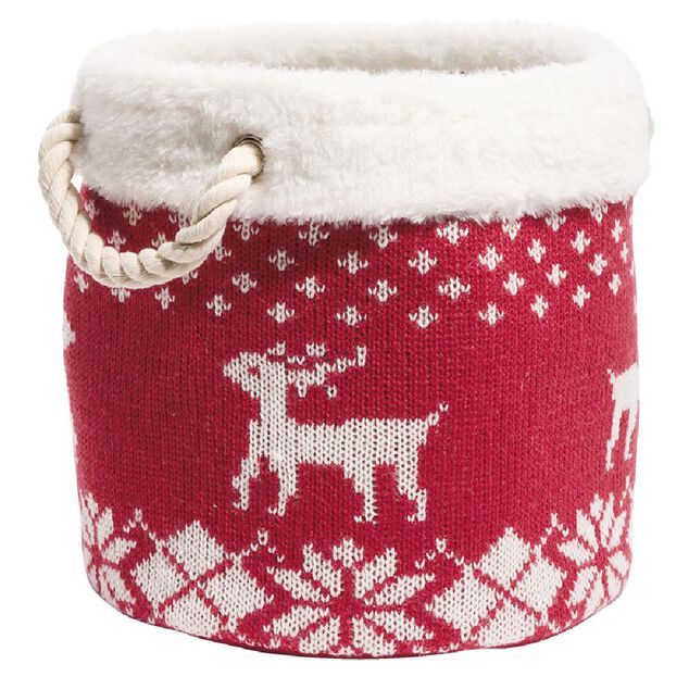 Pani&egrave;re de rangement style chaussette de No&euml;l rouge et blanc &Oslash;25xH25cm