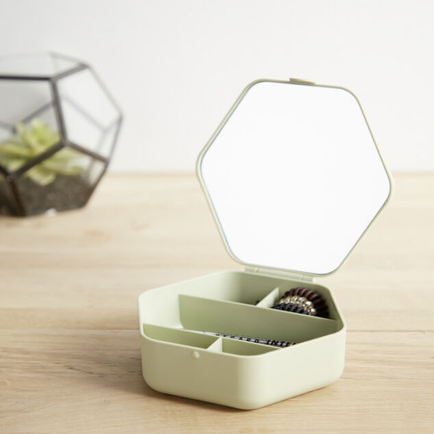 Bo&icirc;te organisateur &agrave; cosm&eacute;tique et bijoux avec miroir 15x14cm (2 mod&egrave;les)