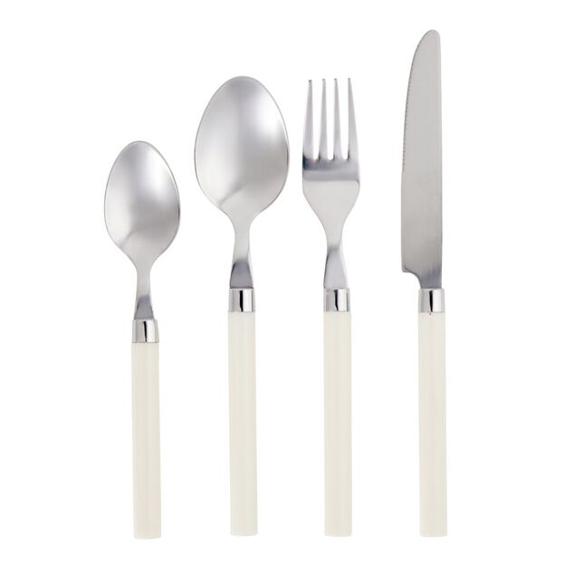 M&eacute;nag&egrave;re 4 personnes 16 couverts inox avec manche plastique blanc ivoire