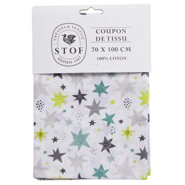 Coupon tissu imprim&eacute; Adara 70x100cm coton blanc et vert